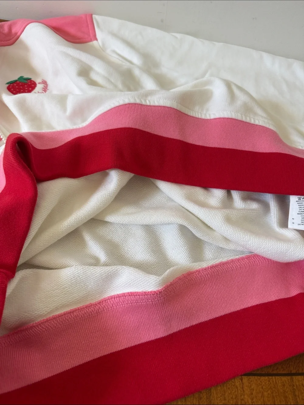 Kate spade ♠️White and Pink Strawberry Half-Zip Pullover Sweater,NWT 100 💯cotton